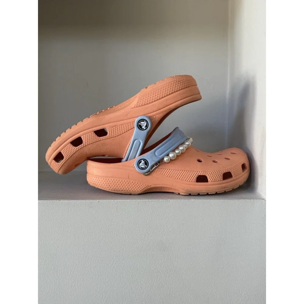 Crocs Classic Juniors Youth J6 Coral Slingback Slide Clog Pearl Decor